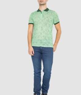 Поло мужское с принтом, цвет зеленый, 247R316