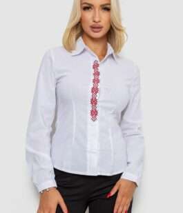 Блуза классическая с вышивкой, цвет белый, 230R03-2