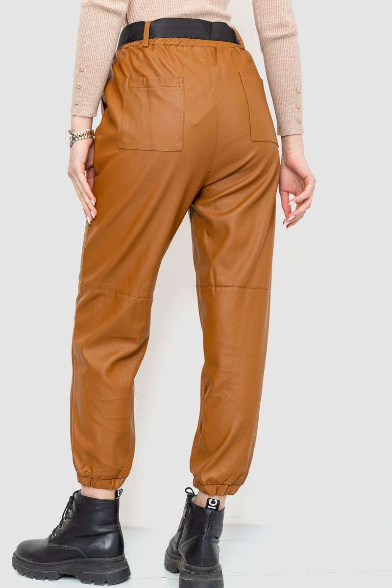Штаны женские из экокожи, цвет коричневый, 186R5205 — изображение 4