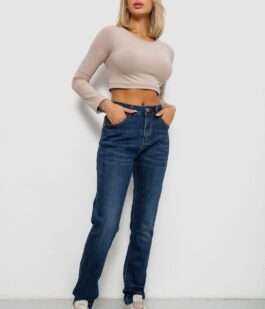 Джинсы женские на флисе, цвет синий, 244RVE981