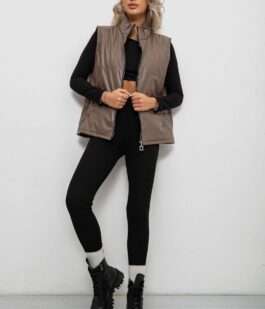 Жилет женские демисезонный экокожа, цвет коричневый, 257R65-1