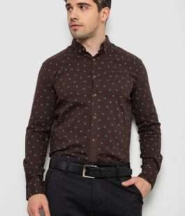 Рубашка мужская с принтом, цвет коричневый, 214R7365-1