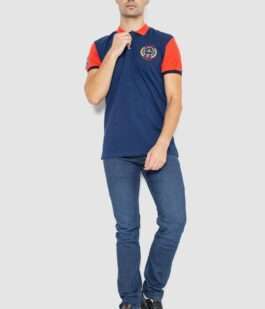 Поло мужское с принтом, цвет синий, 247R317