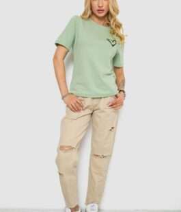 Футболка женская с принтом, цвет оливковый, 241R128