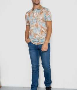 Поло мужское с принтом, цвет бежево-голубой, 247R315