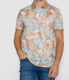 Поло мужское с принтом, цвет бежево-голубой, 247R315