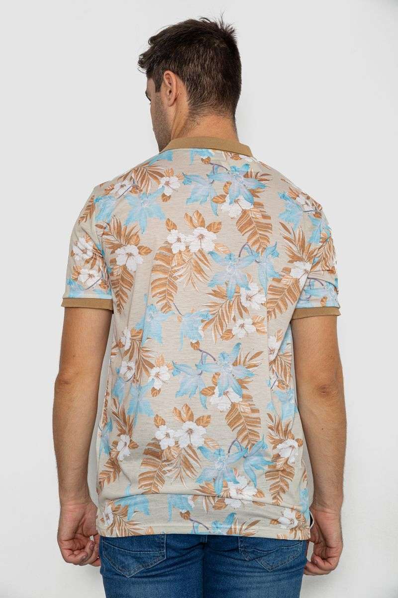 Поло мужское с принтом, цвет бежево-голубой, 247R315 — изображение 4