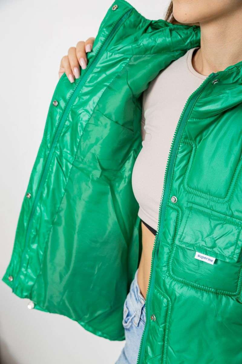 Жилет женский однотонный с капюшоном, цвет зеленый, 244R810 — изображение 5