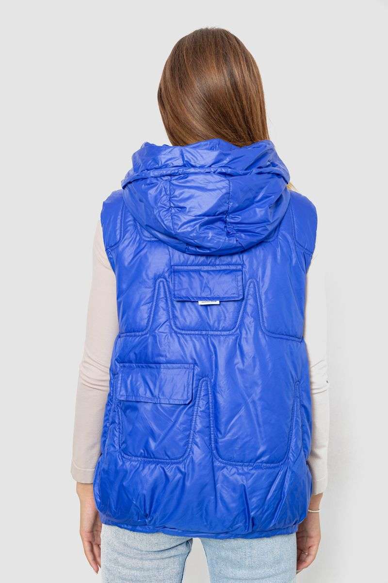 Жилет женский однотонный с капюшоном, цвет синий, 244R810 — изображение 4