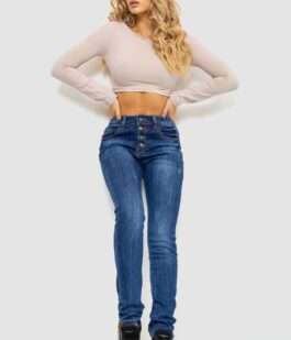 Джинсы женские с потертостями, цвет синий, 214R1417