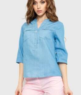 Блуза однотонная, цвет джинс, 230R96
