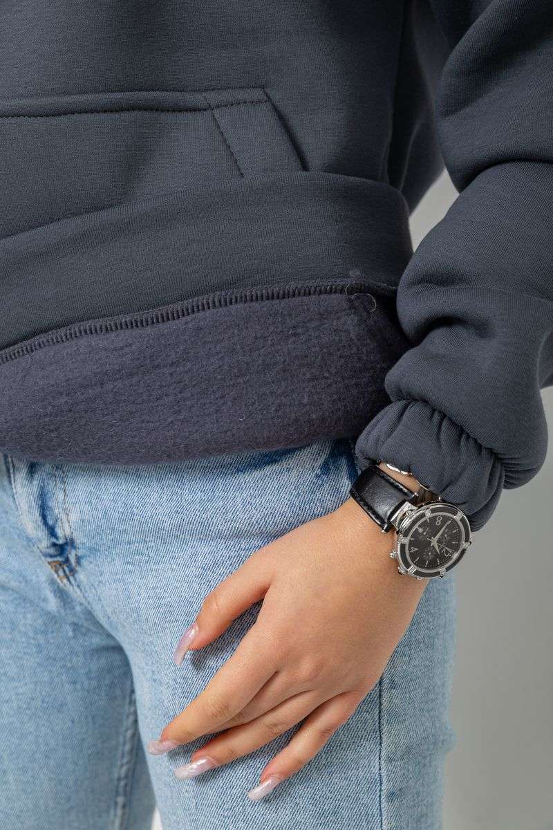 Худи женский трехнитка на флисе, цвет серый, 102R364 — изображение 6