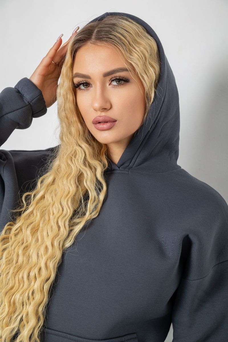 Худи женский трехнитка на флисе, цвет серый, 102R364 — изображение 7