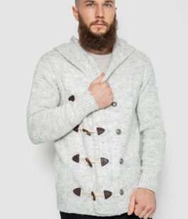 Кофта мужская на пуговицах, цвет светло-серый, 214R10640