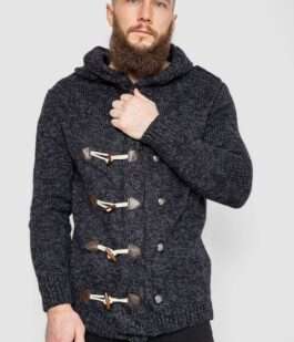 Кофта мужская на пуговицах, цвет черный, 214R10640