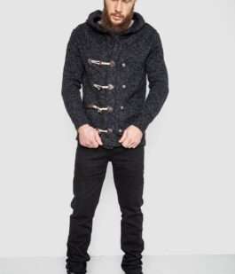 Кофта мужская на пуговицах, цвет черный, 214R10640