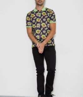 Поло мужское с принтом, цвет зелено-черный, 247R306