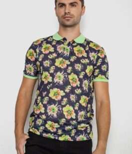 Поло мужское с принтом, цвет зелено-черный, 247R306