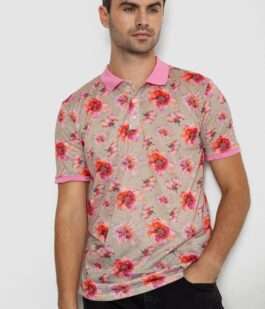 Поло мужское с принтом, цвет розово-зеленый, 247R306