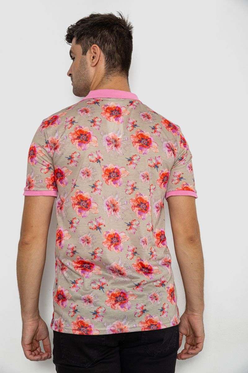 Поло мужское с принтом, цвет розово-зеленый, 247R306 — изображение 4