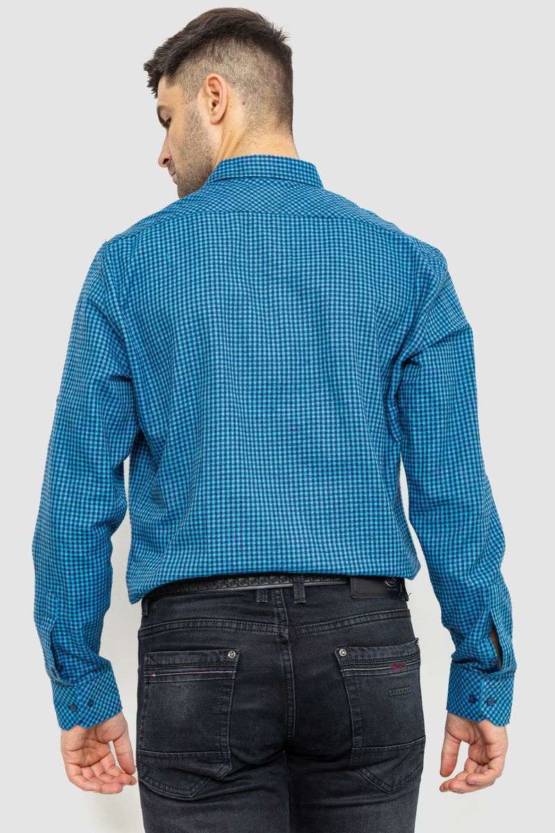 Рубашка мужская в клеку байковая, цвет сине-голубой, 214R99-33-022 — изображение 4