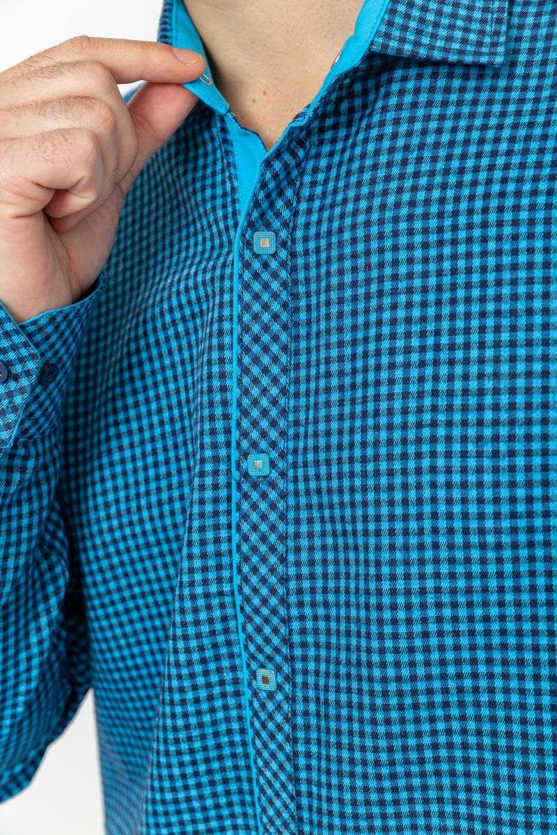 Рубашка мужская в клеку байковая, цвет сине-голубой, 214R99-33-022 — изображение 5
