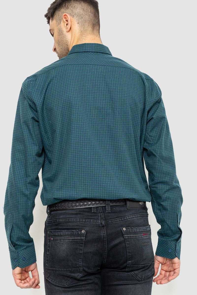 Рубашка мужская в клеку байковая, цвет зелено-синий, 214R99-33-022 — изображение 4