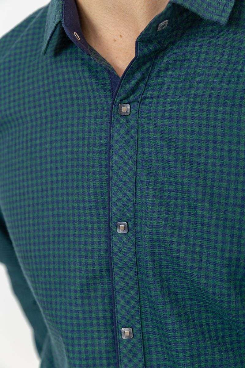 Рубашка мужская в клеку байковая, цвет зелено-синий, 214R99-33-022 — изображение 5