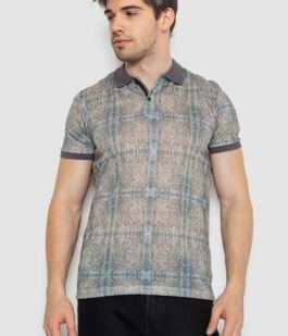 Поло мужское с принтом, цвет серо-оливковый, 247R318