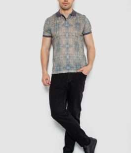 Поло мужское с принтом, цвет серо-оливковый, 247R318