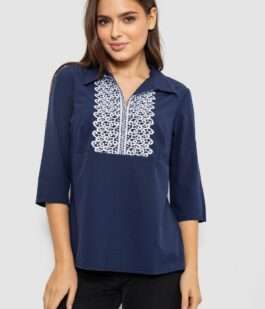 Блуза однотонная, цвет сине-белый, 230R70-1