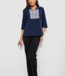 Блуза однотонная, цвет сине-белый, 230R70-1