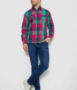 Рубашка мужская в клеточку, цвет малиновый, 214R0743