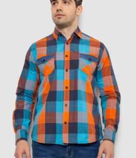 Рубашка мужская в клеточку, цвет оранжевый, 214R0743