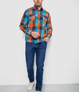 Рубашка мужская в клеточку, цвет оранжевый, 214R0743