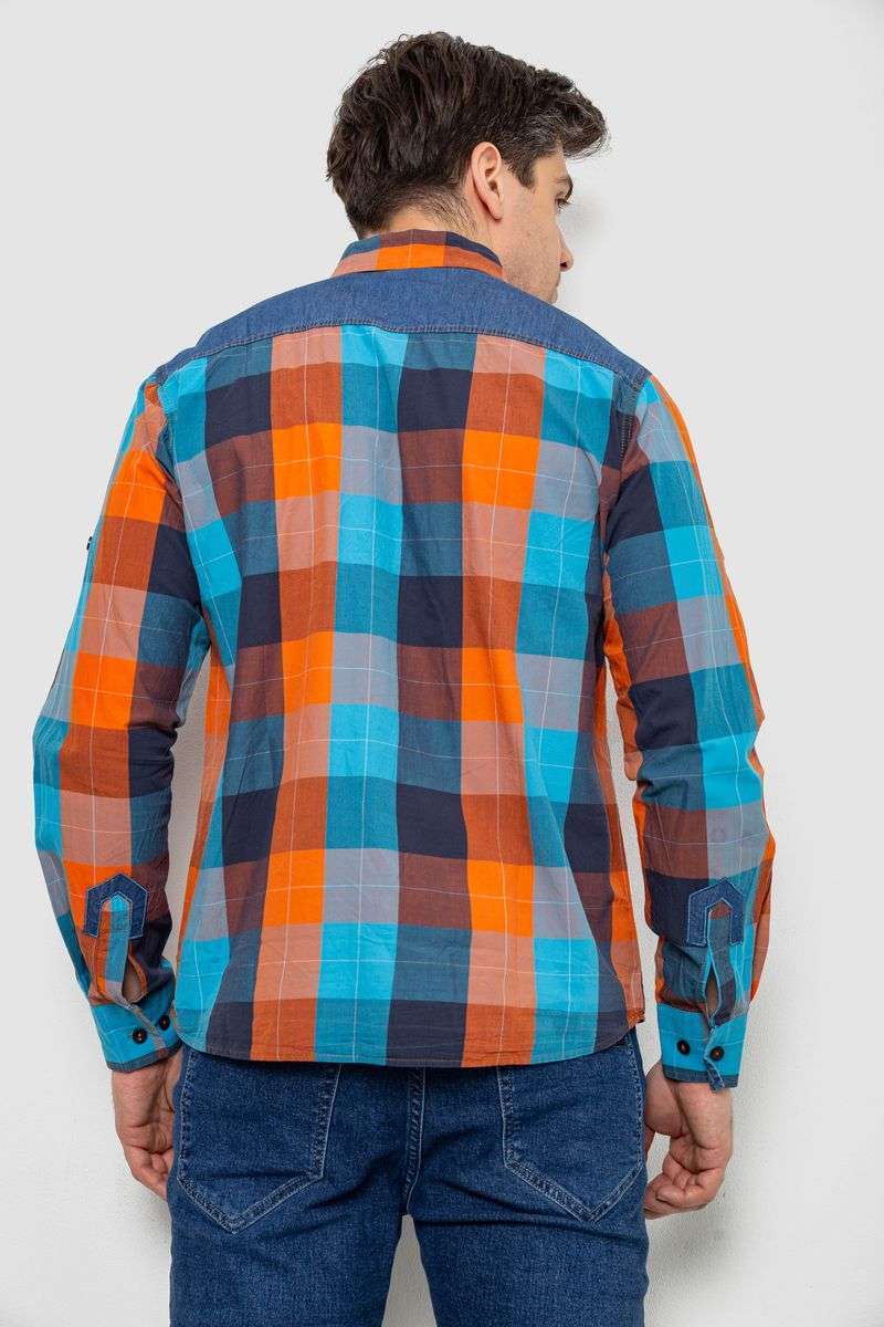 Рубашка мужская в клеточку, цвет оранжевый, 214R0743 — изображение 4