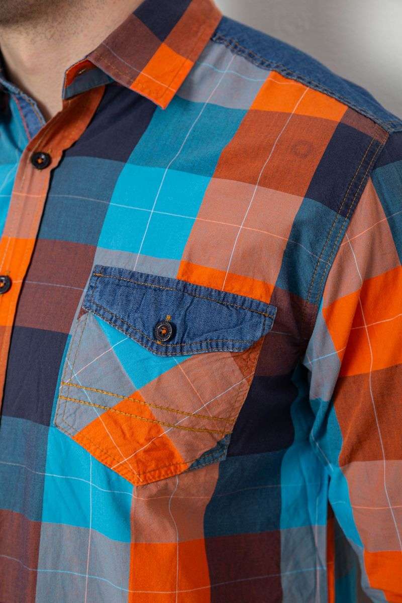 Рубашка мужская в клеточку, цвет оранжевый, 214R0743 — изображение 5