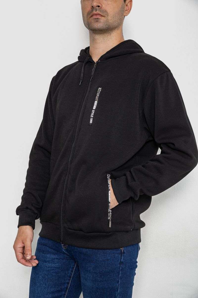 Кофта мужская на флисе с капюшоном 244R2563, цвет Черный — изображение 3