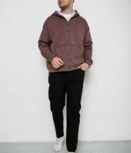 Кофта мужская на флисе с капюшоном, цвет мокко, 238R58698