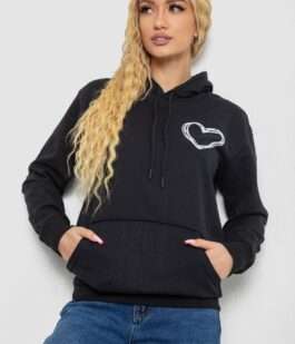 Худи женский на тонком флисе, цвет черный, 238R57162-10