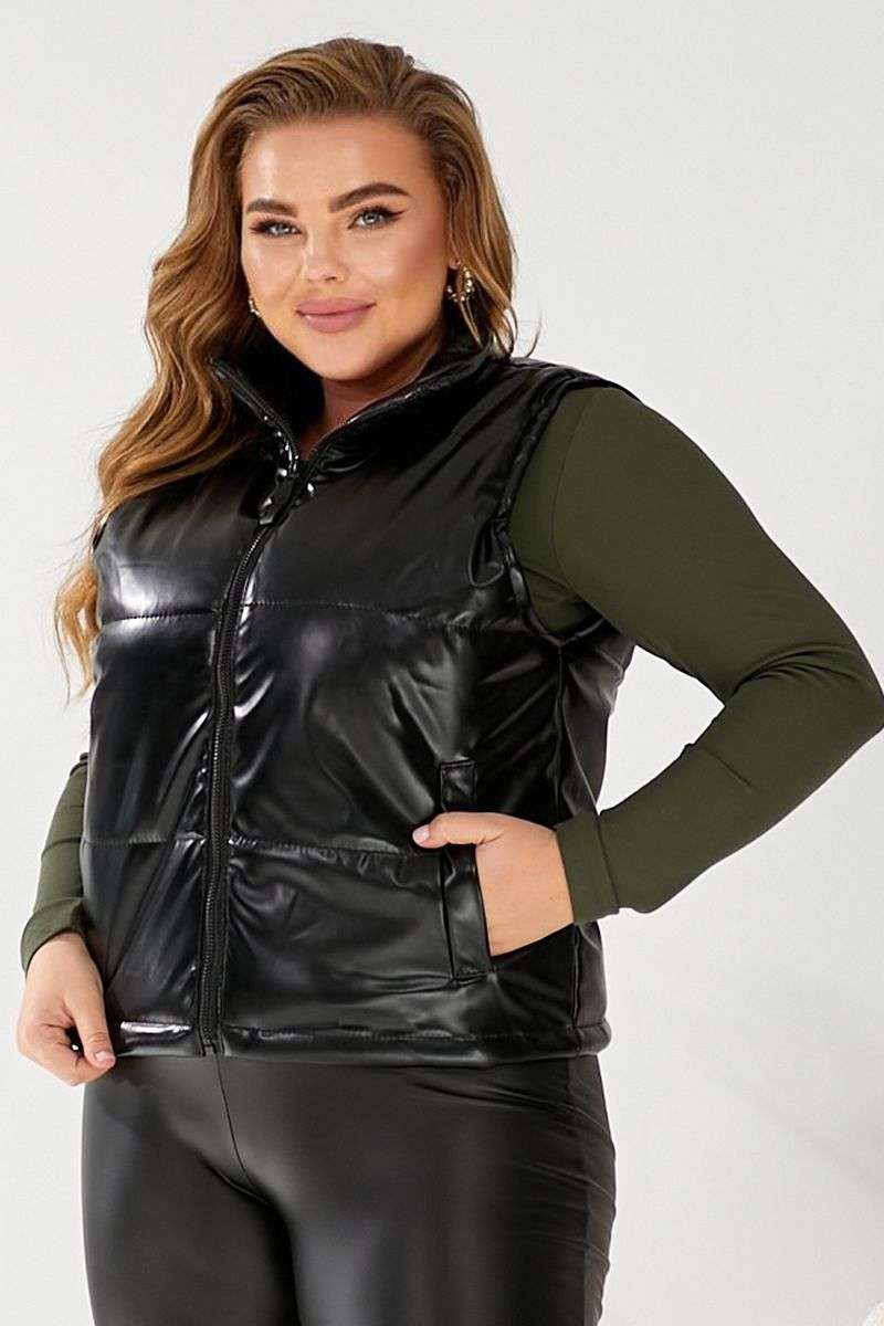Жилет женский демисезонный экокожа, цвет черный, 257R68 — изображение 7