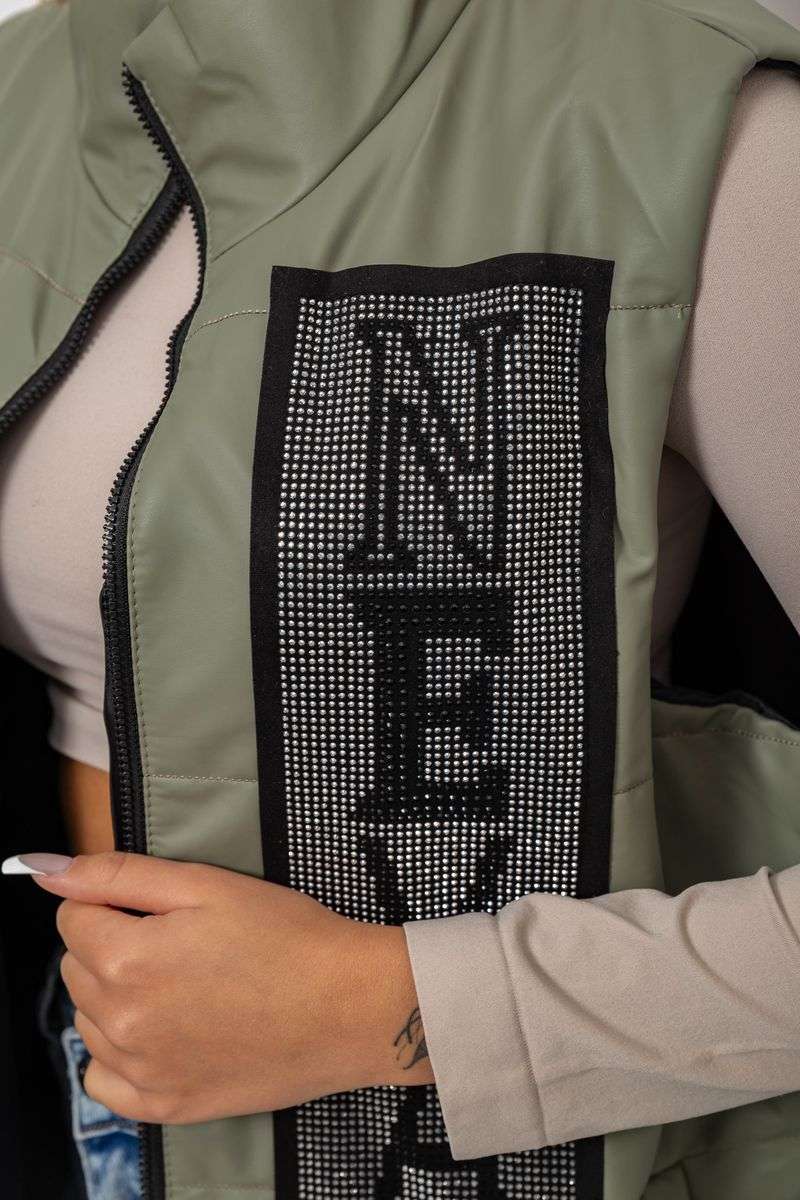 Жилетка женская демисезонная, цвет хаки, 257R93 — изображение 5