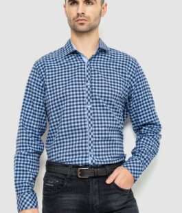 Рубашка мужская в клетку байковая, цвет сине-голубой, 214R16-33-164