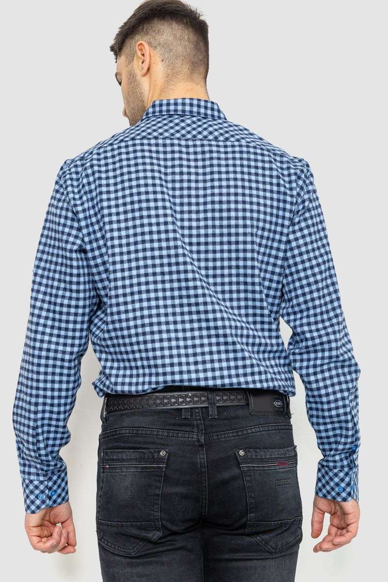Рубашка мужская в клетку байковая, цвет сине-голубой, 214R16-33-164 — изображение 4