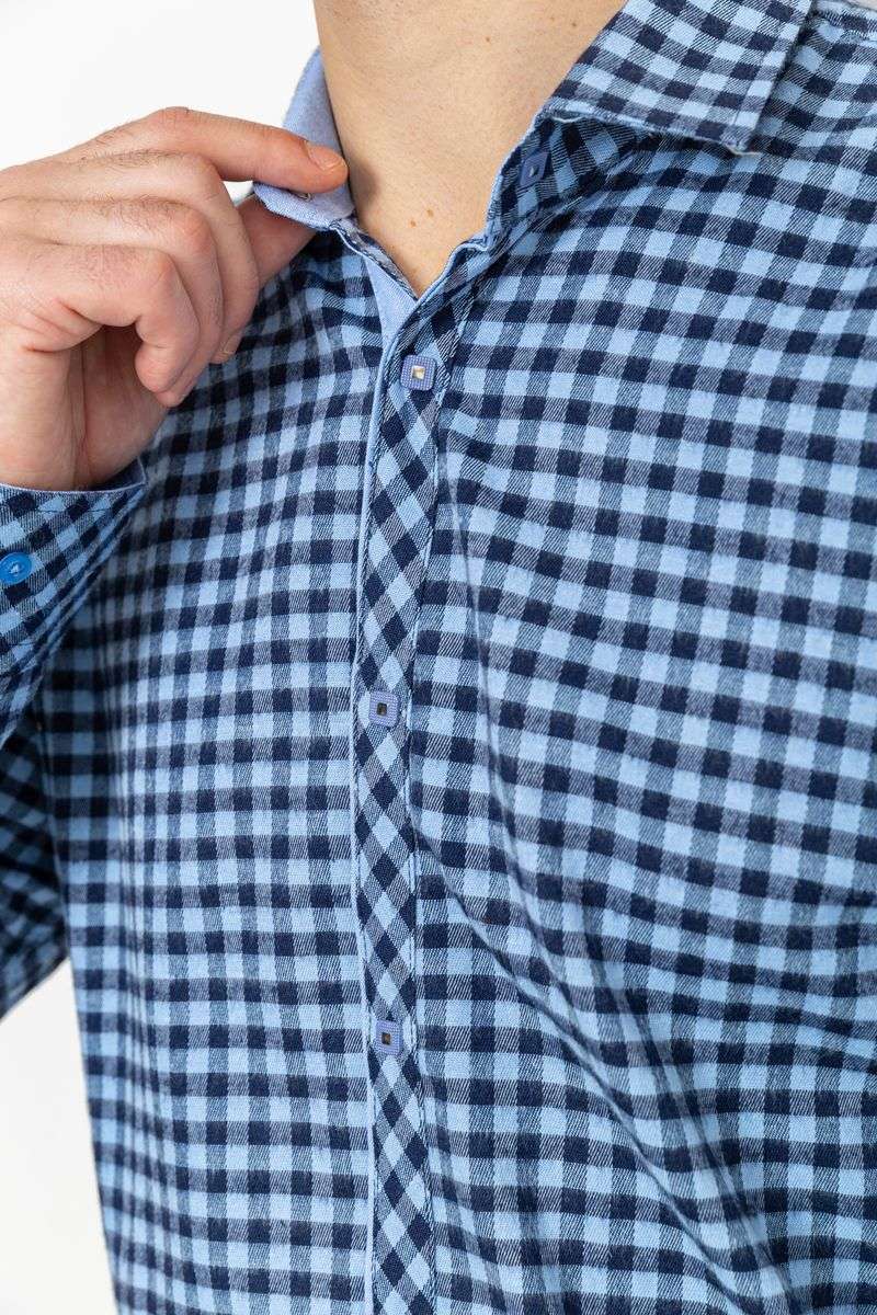 Рубашка мужская в клетку байковая, цвет сине-голубой, 214R16-33-164 — изображение 5