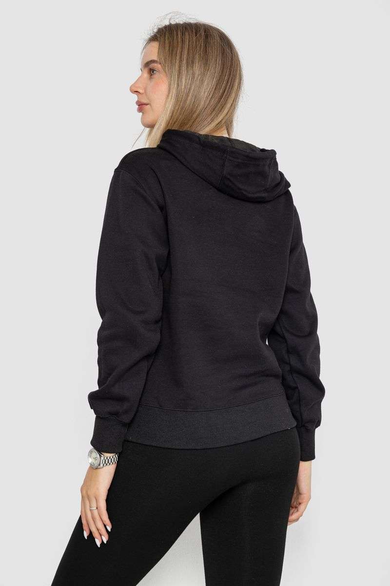 Худи женский на флисе, цвет черный, 242R053 — изображение 4