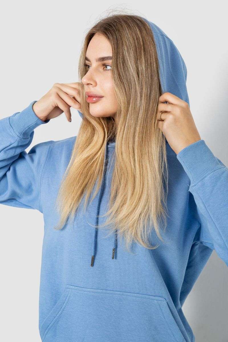 Худи женский на флисе, цвет джинс, 242R053 — изображение 5