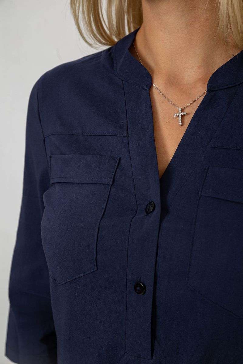 Блуза однотонная, цвет синий, 230R96-15 — изображение 5