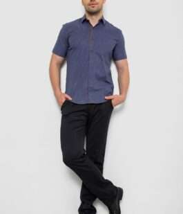 Рубашка мужская с принтом, цвет джинс, 214R7129