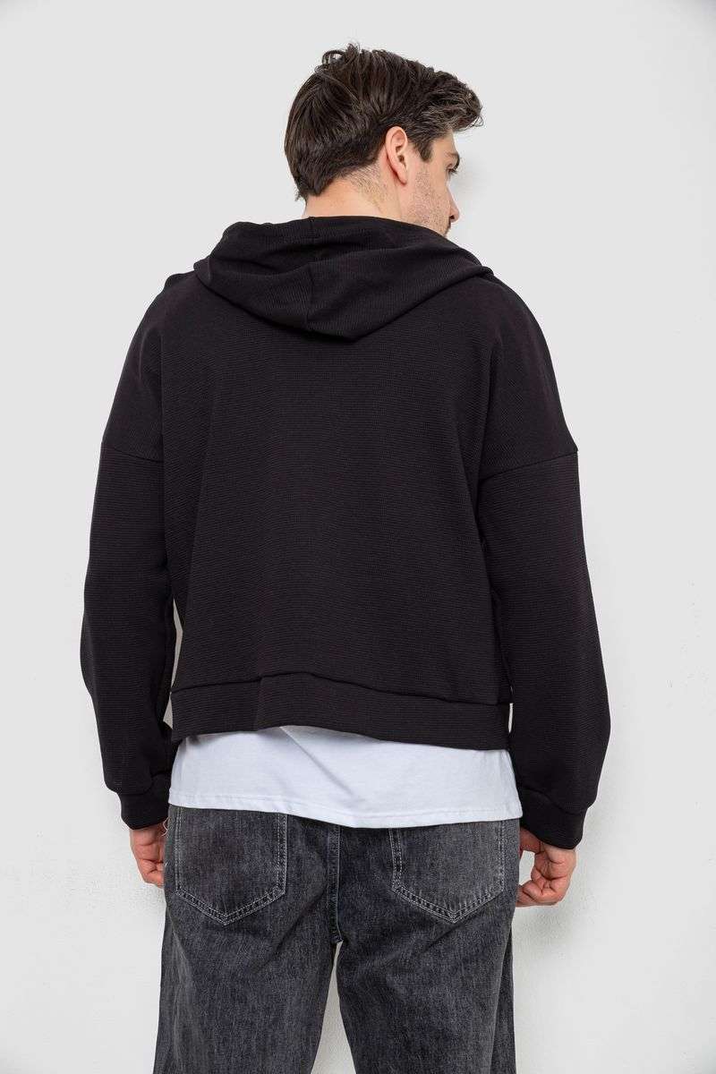 Кофта мужская на молнии с капюшоном, цвет черный, 238R103 — изображение 4